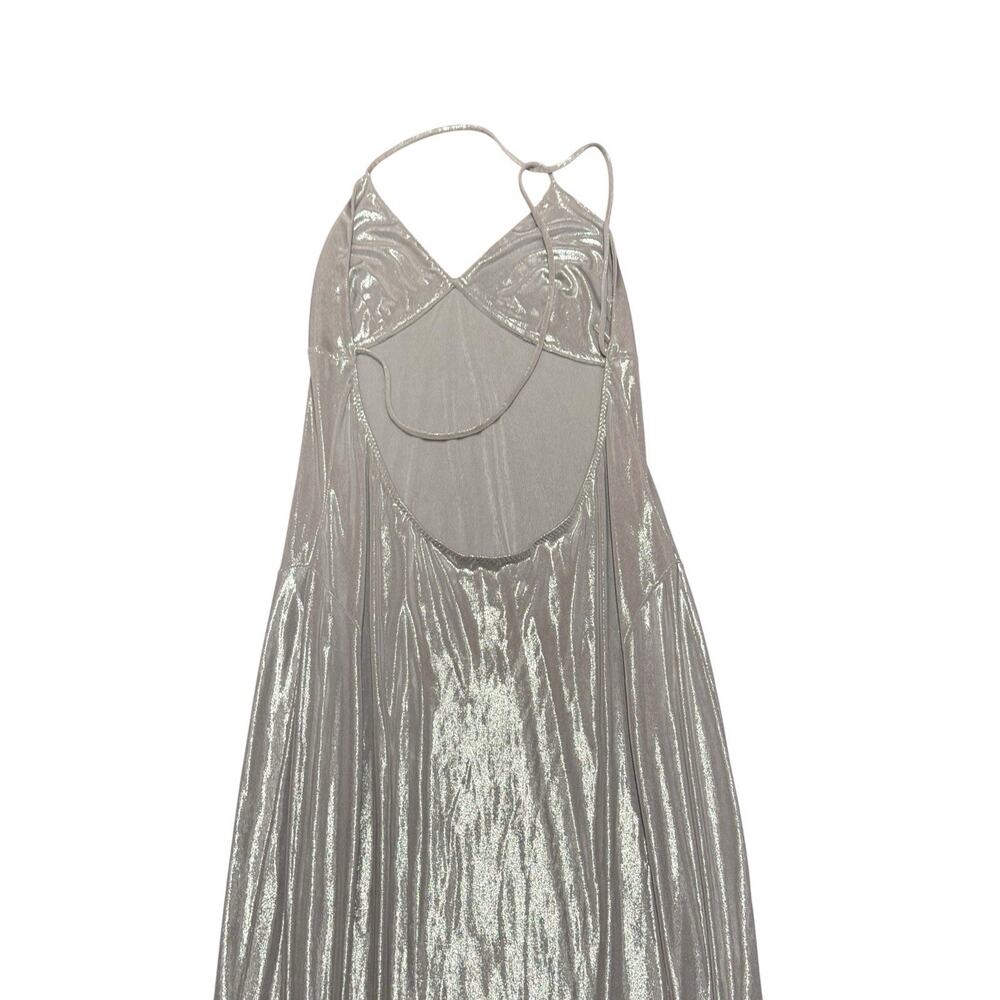 Norma Kamali Metallic Stretch Lamé Open Back Maxi Mermaid Gown Silver Large - Picture 12 of 14